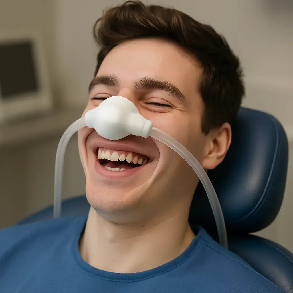 Nitrous oxide being administered to a relaxed patient